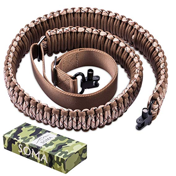 Soma Gun Sling Paracord Rifle Sling 550lb 2 Point Adjustable Strap for Tactical Rifle or Shotgun with Swivels