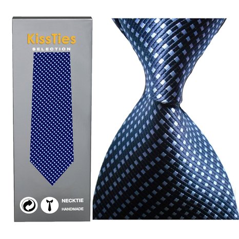 KissTies Plaid Navy Blue Tie Extra Long Necktie in Gift Box, Navy (63'' XL)