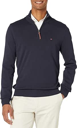 Tommy Hilfiger Men's Long Sleeve Cotton Quarter Zip Pullover Sweater