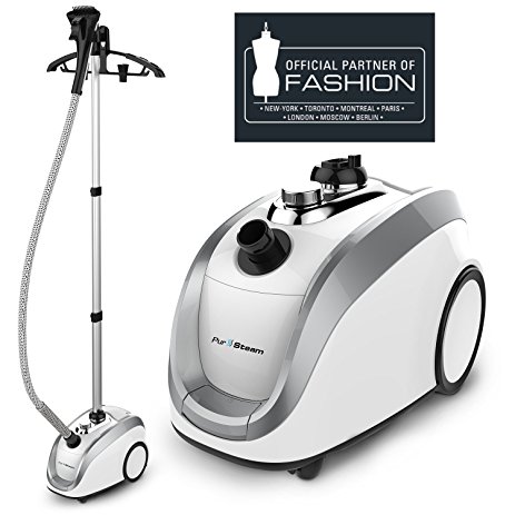 PurSteam - Official Partner of Fashion - Full Size Steamer for Clothes, Garments, Fabric - Professional Heavy Duty - 4 Steam Levels Producing Perfect Continuous Steam