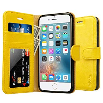 iPhone 6S Case, iPhone 6S Wallet Case, Labato Genuine Leather Magnetic Smart Flip Folio Case Cover Card Slot Cash Compartment Compatible for Apple iPhone 6/6S Yellow Lbt-I6S-07Z80