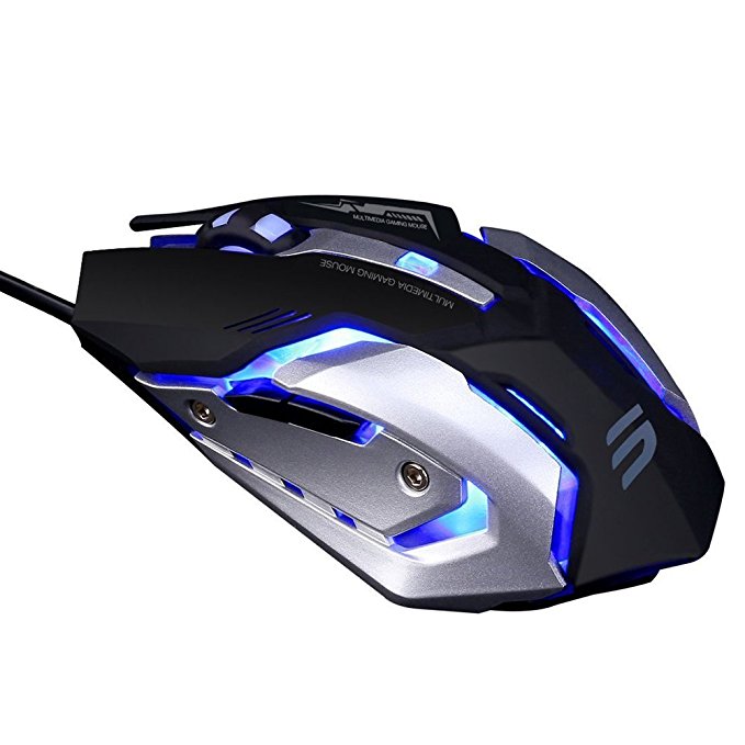 LINGYI Gaming mouse, 6 Programmable Buttons, 4 Adjustable DPI Levels, 4 Circular & Breathing LED Light, Used for games and office Wired Mouse (Black)