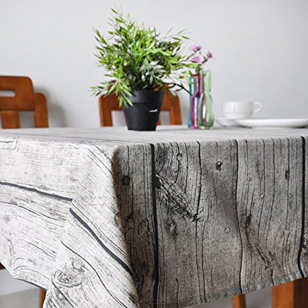 Uphome 1pc Natural Wooden Grain Pattern Tablecloth - Cotton Canvas Fabric Table Cover Top Decoration (55"W x 86"H)