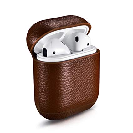 Leather Case with Keychain and Strap for Airpods, CLETO Leather Portable Protective Shockproof Cover Accessories for Apple AirPods 1 2 Charging Case-Brown