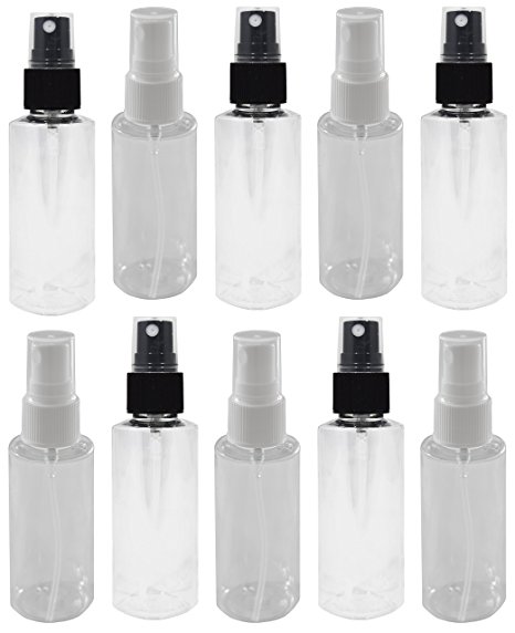 10 - 2 oz Clear PET Bottle with 5 Black & White Fine Mist Sprayers