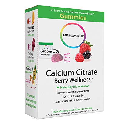 Rainbow Light - Calcium Citrate Berry Wellness - Chewable Gummy Calcium Supplement; 500mg Calcium, 400 IU Vitamin D3; Supports Calcium Absorption, Tooth and Bone Growth and Health - 30-Pack Box
