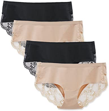 LIQQY Women's 3 Pack Cotton Lace Coverage Seamless Brief Panty Underwear