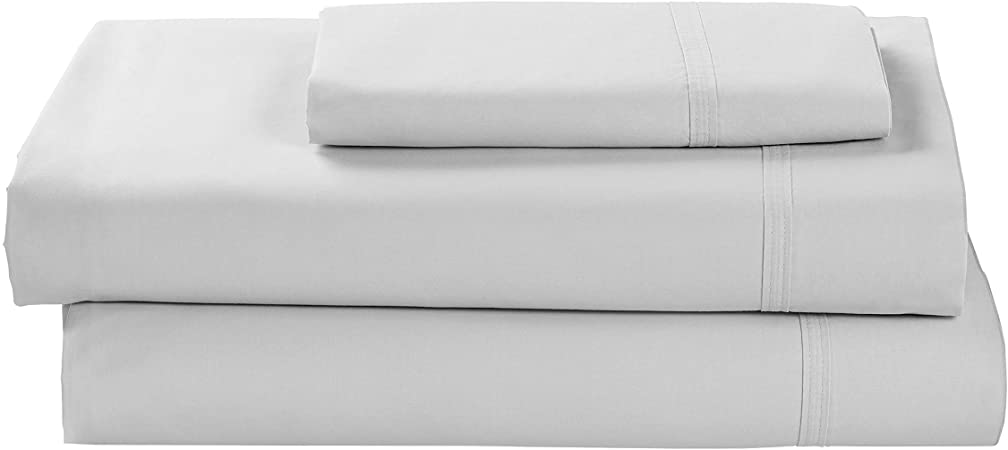 Rivet Percale 100% Organic Cotton Bed Sheet Set, Easy Care, Twin, White