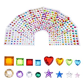 Antner Self-adhesive Rhinestone Craft Gems Sticker Sheets, Multi-color, Assorted Size, 8 Sheets