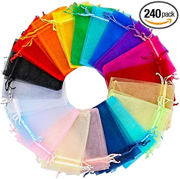 SumDirect 240pcs 4x6 Inch Organza Bags, 20 different Colors Sheer Drawstring Gift Bags,Jewelry Pouches Wedding Party Christmas Favor Gift Bags