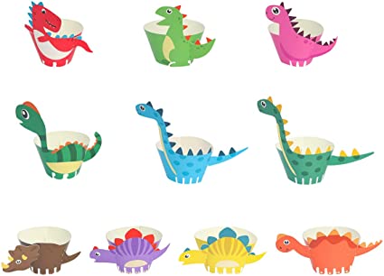 20 Pcs Cute Dinosaur Cupcake Toppers Wrappers Dinosaur Party Supplies For Boys Birthday Party Decoration For Kids