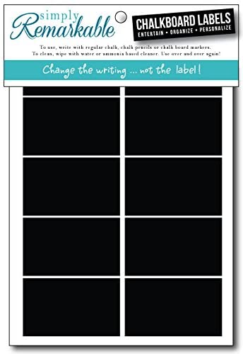 Simply Remarkable Reusable Chalk Labels - 36 Rectangle Shape 2.5" x 1.25" Adhesive Chalkboard Stickers, Light Material with Removable Adhesive and Smooth Writing Surface. Can be Wiped Clean and Reused, For Organizing, Decorating, Crafts, Personalized Hostess Gifts, Wedding and Party Favors