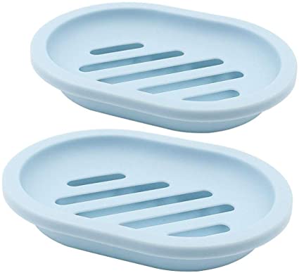 Topsky 2-Pack Soap Dish with Drain, Soap Holder, Soap Saver, Easy Cleaning, Dry, Stop Mushy Soap (Blue)