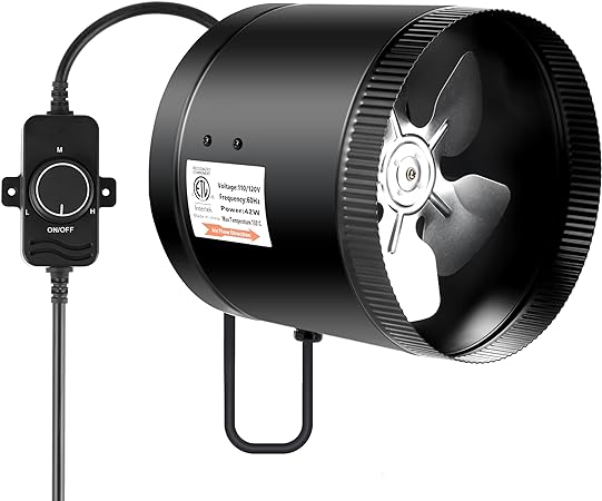 iPower 8 Inch Inline Booster Duct Fan with Speed Controller, 430 CFM Exhaust Fan HVAC Ventilation Duct Blower for Bathroom, Kitchen, Basement, Attic and Grow Tent