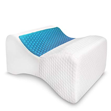 AnboCare Knee Pillow for Side Sleepers - Cooling Gel Memory Foam Cushion Gives Back Hip Leg Ankle and Knee Support - Wedge Pillow for Sciatica Nerve Relief, Spine Alignment, Pregnancy and Joint Pain