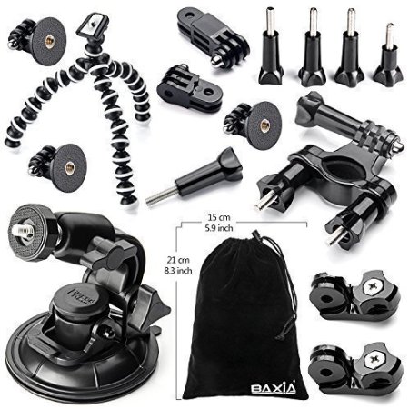 BAXIA TECHNOLOGY Accessory Kit for GoPro 4 3 3 2 1 Black Silver Camera Accessories for GoPro Hero 4 3 3 2 1 Black Silver Accessories Bundle Kit for SJ4000 SJ5000 SJ6000 in Skiing Parachuting Swimming Rowing Surfing Climbing Running Bike Riding Camping Diving Outing and Any Other Outdoor Sports