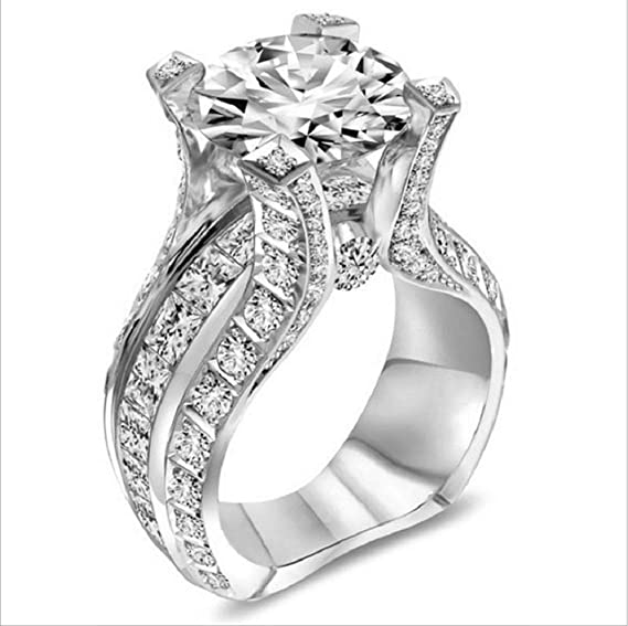 MAIHAO Fashion Women 925 Sterling Silver Ring,White Topaz Cubic Zirconia CZ Diamond Elegant Eternity Engagement Wedding Band Ring Size 6-10 (US Code 7)