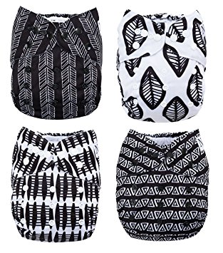 Arrows and Sparrows 4-Pack Cloth Pocket Diapers with 4 Bamboo Inserts