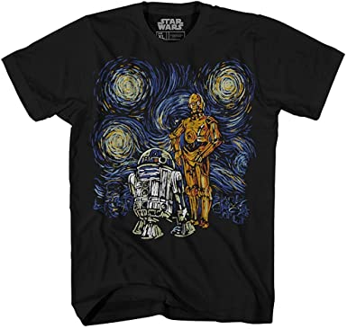 STAR WARS C-3PO R2-D2 C3PO R2D2 Funny Gogh Starry Night Droids Adult Tee Graphic T-Shirt for Men Tshirt