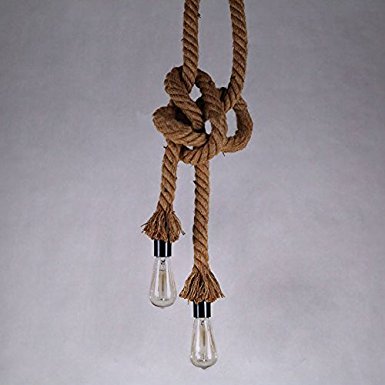 BAYCHEER Retro Vintage Hemp Twisted Flaxen Rope Pendant Light Fixture Single Head Ceiling Light Lamp 1.5 meter with 2 light