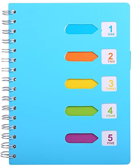 5 Subject Notebook, A5 Notebooks and Journals Spiral Bund, Wide Ruled, Lab Professional Notepad, Colored Dividers With Tabs, 5.7”×8.27”, 240 pages, Hardcover Memo Planner for School Kids Girls Women