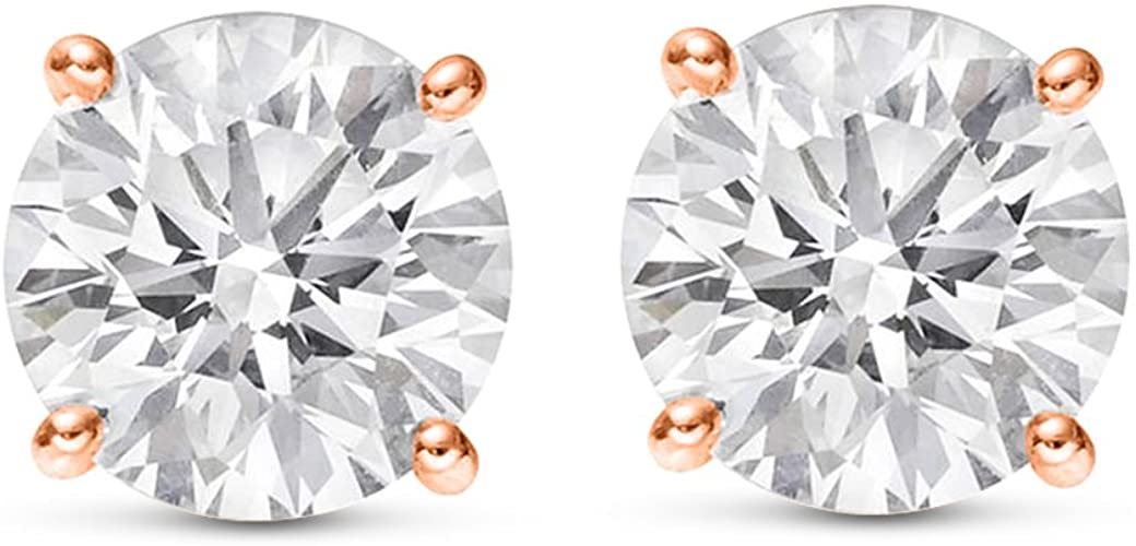 Natural Round Brilliant Solitaire Diamond Stud Earrings for Women 4 Prong Push Back (I-J Color I1 Clarity)