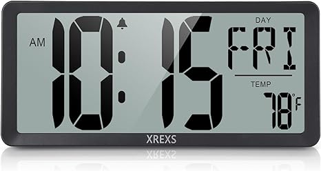 XREXS Large Digital Wall Clock, Battery Operated Alarm Clocks for Bedroom Home Decor, Count Up & Down Timer, 14.17 Inch Large LCD Screen with Time/Calendar/Temperature Display (Batteries Included)