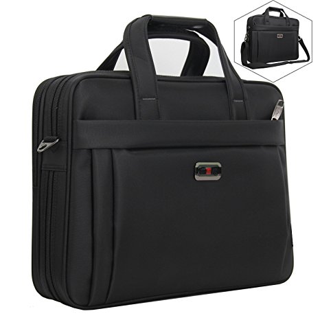 Briefcase Bag, 15.6 inch Laptop Bags, Stylish Nylon Multi-functional Organizer Messenger Bags for Men Women Fit for 15.6" Notebook Macbook Tablet - Black