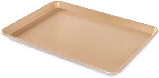 Nordic Ware 43150 Naturals Non-Stick Baker's Half Pan Aluminium Baking Sheet with Superior Heat Conductivity, Premium Bakeware Made in The USA, Gold, Silver