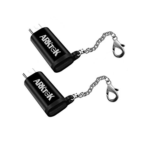 ARKTEK Micro USB Adapter with Keychain - Micro USB (Male) to iOS Cable (Female), Data Sync and Charging Connector for Galaxy S7/S7 Edge and more (Pack of 2, Black, NOT for iOS Earbuds and Quick Charger)