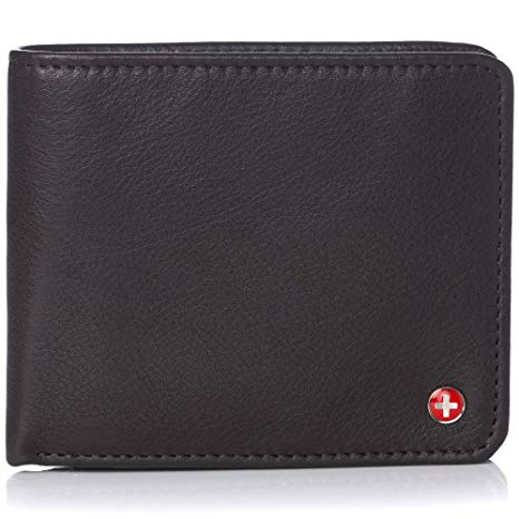 Alpine Swiss RFID Mens Wallet Deluxe Capacity Hybrid Flipout ID Bifold With Divided Bill Section