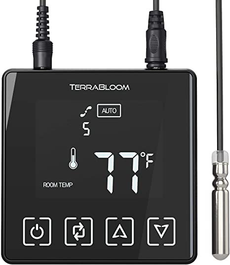 TerraBloom Programmable Thermostat Speed Controller with Temperature Probe for ECMF Series Fans