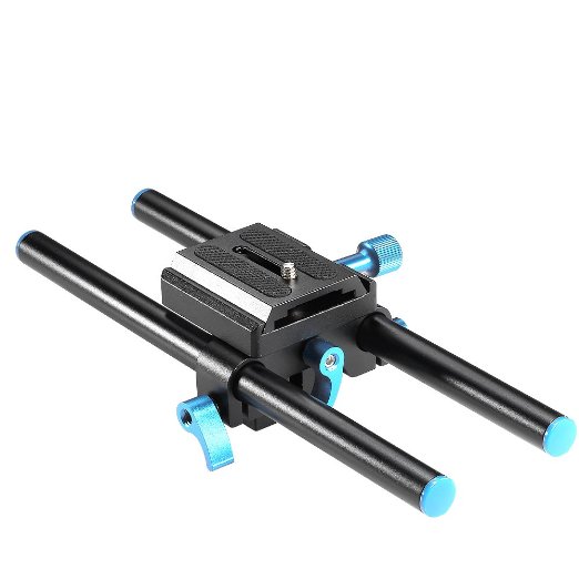 Neewer Universal Aluminum 15mm Rail Rod Support System High Riser DSLR Camera Mount Baseplate 9.8"/25cm Long with 1/4" Screw Quick Release Plate for Follow Focus Matte Box