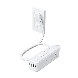 TROND Surge Protector Power Strip: 9 Widely Spaced AC Outlets with 20W USB C Charger Power Strip, 5ft Flat Plug Extension Cord, Wall Mount, Desk Charging Station, Office Hotel Dorm Essentials, White