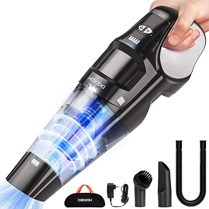 HOKEKI Handheld Vacuum Hand Vacuum Cleaner 6KPA Cordless Rechargeable Hand Vac, LED Light 120W Stronger Cyclonic Suction Lightweight Wet/Dry Vacuum for Home Pet Hair Car Cleaning