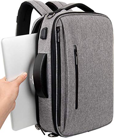 Slotra Convertible Backpack 15.6 Laptop Bag 3 in 1 Carry On Backpack Briefcase Messenger Shoulder Bag with Removable Strap Grey