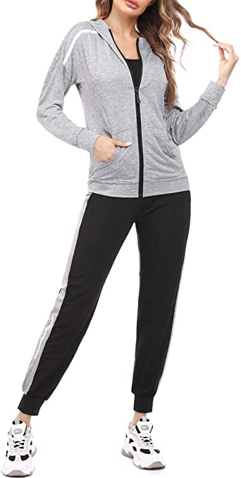 Aibrou Women's Tracksuits 2 Piece Zip Up Hooded Active Sports Wear Loungewear for Casual Jogging Training Home Pajamas Set