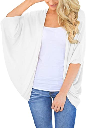 BB&KK Women's Lightweight Cotton Kimono Cardigans 3/4 Batwing Sleeve Solid Colors