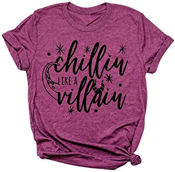 Chillin Like a Villain Shirt Women Maleficent Shirt Letters Print Short Sleeve Holiday Halloween Tee Tops