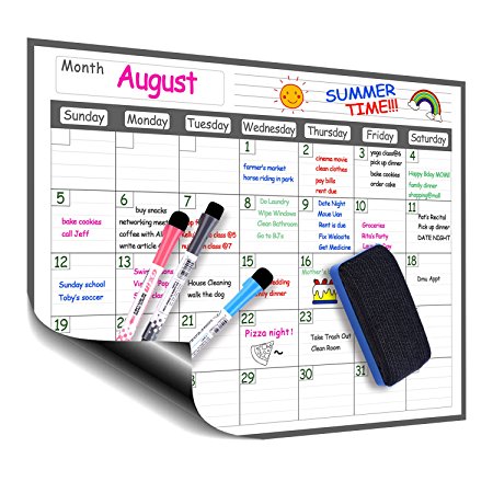 Magnetic Refrigerator Dry Erase Calendar, 12” x 16” Monthly Planner Whiteboard Message Organizer for Kitchen Fridge with Free Magnetic Dry Erase Marker