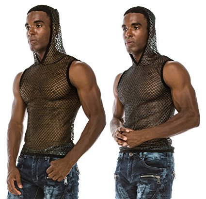 Angel Cola Men's Mesh Fishnet Fitted Muscle Top 1, 2 Pack