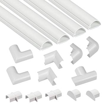 D-Line Mini Cable Trunking Kit | Self-Adhesive Cable Covers | Electrical Cable Tidy, Popular Cable Management Solution | 4 x 1 meter Lengths per pack - White