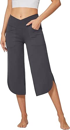 G4Free Capri Pants for Women Wide Leg Yoga Pants for Summer Flowy Capris Loose Casual Cropped Pants with Pockets 21"/29"