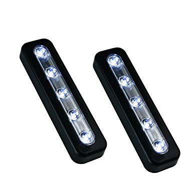 VILONG Super Bright DIY Stick-on Anywhere 5-LED Touch Tap Light Push Light, Car, Sheds, Storage Room,LED Night Light(2 Pack) (Black)