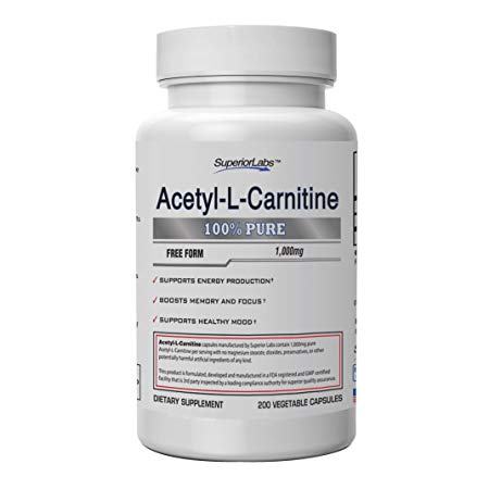 Superior Labs Acetyl L-Carnitine | 100% Pure | 1000mg Per Serving | Pure Vegetable Capsules | Zero Synthetic Additives | Superior Absorption