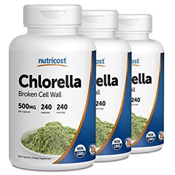 Nutricost Chlorella Capsules (3 Bottles) 500mg, 240 Capsules