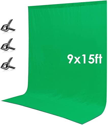 Neewer 9 x 15 feet/3 x 5 Meters Green Chromakey Muslin Backdrop Background Screen with 3 Clamps for Photo Video Studio Photography