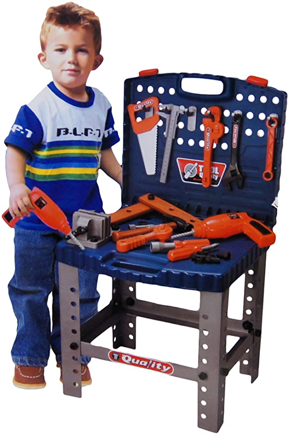 FunkyBuys® Kids 69 Piece Toy Tool Kit Play Set Folding Work Bench Workshop with Drill Portable Pretend Play Kids Play Set