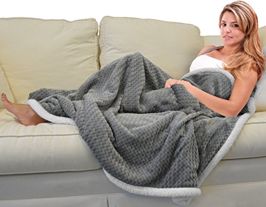 Napa Premium Chevron Micro Plush Fleece Sherpa Bed Throw TV Blanket 50" x 60" Grey