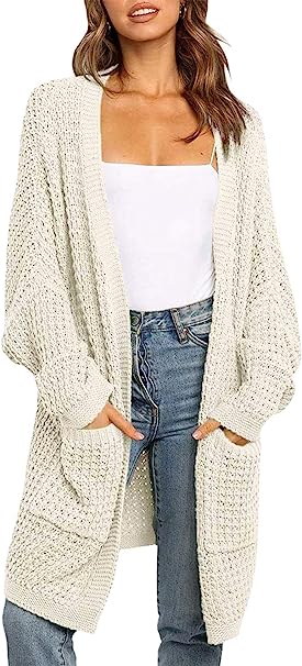 ZESICA Women's Long Batwing Sleeve Open Front Chunky Knit Cardigan Sweater